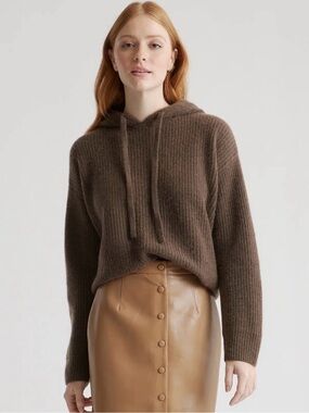 Mongolian Cashmere Hooded Sweater in Chocolate Brown